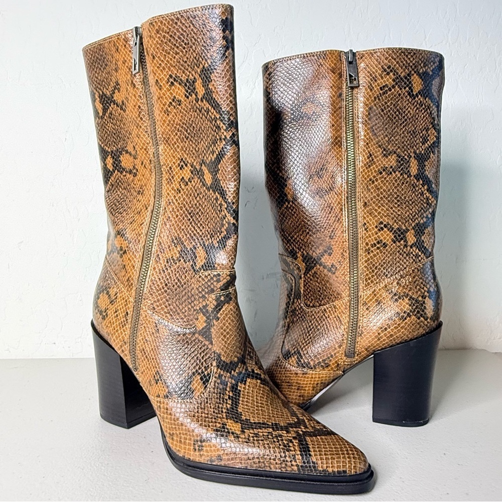 New Franco Sarto Jaxon Snake Print 1/4 Zip Mid-Calf Boot Size 10